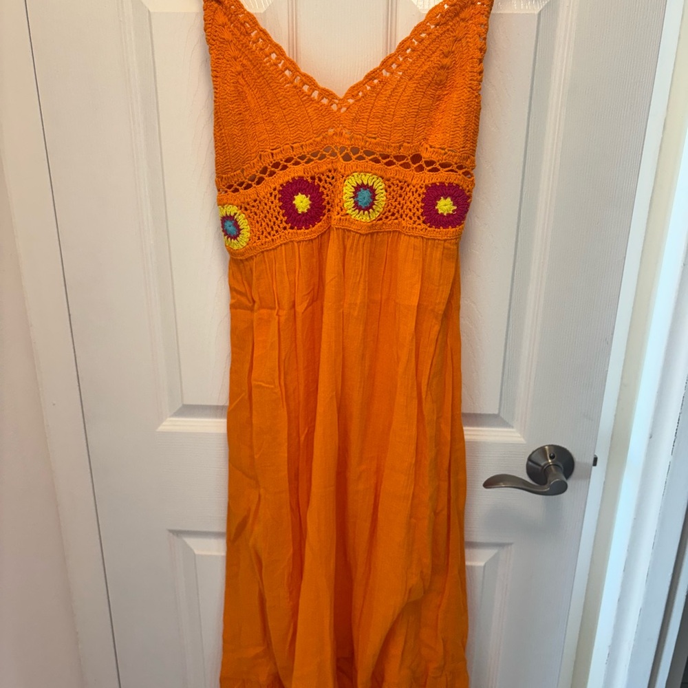 Orange Maxi Dress with Crochet Details